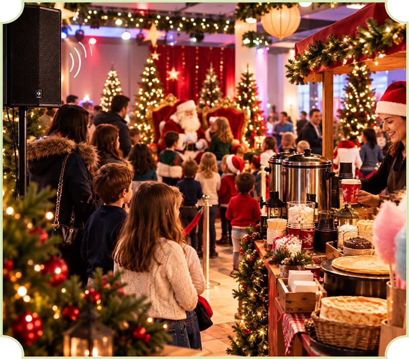 Arbre de Noël avec stands gourmands