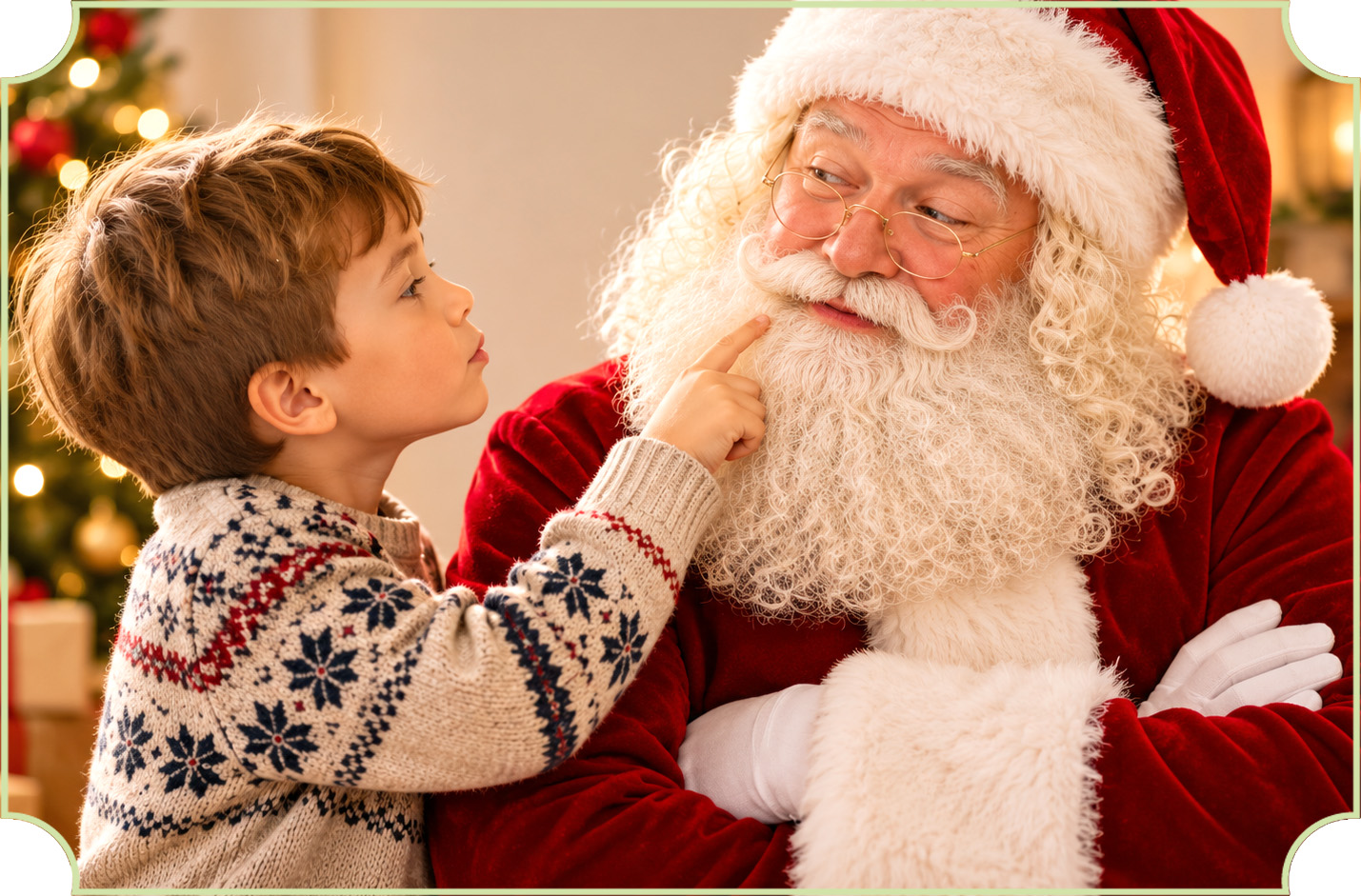 Le garçonnet inspecte le Père Noël